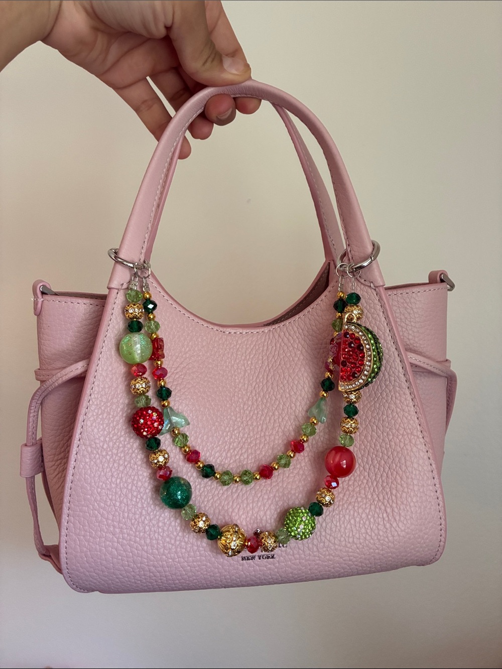 Green and Red Crystal Watermelon Beaded Bag Chain